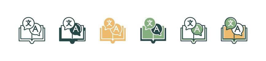 online book translation icon set global communication language dictionary translate service illustration for web and app vector