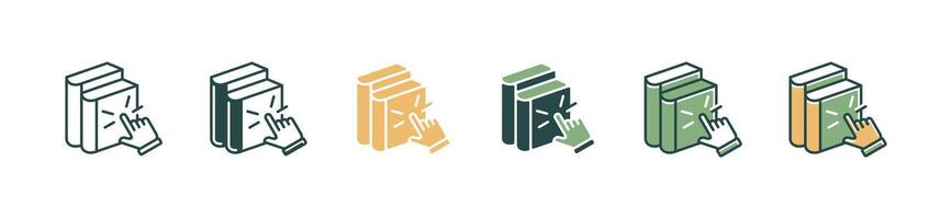 hand pointer clicking book stack icon set digital library education read ebook online course illustration for web and app vector