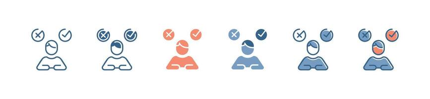 people survey exam select choice icon set business person study evaluation approval test questionnaire signs illustration for web and app vector