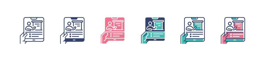 hand holding mobile online course icon virtual classroom business seminar training illustration for web and app vector