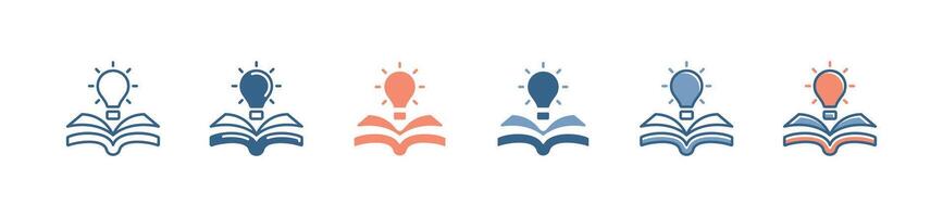 open book knowledge lightbulb icon set study innovation creative learning business solution inspiration illustration vector