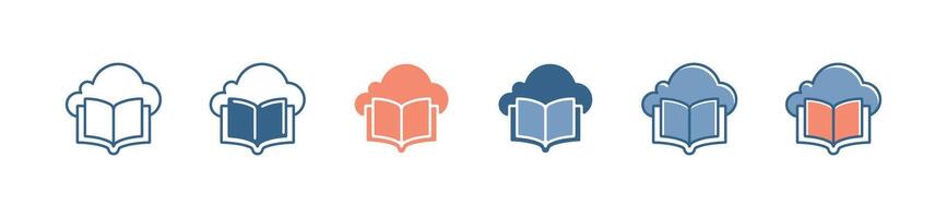 simple cloud open book icon set online digital library education study read literature book document download signs illustration for web and app vector