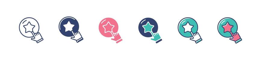 hand pointing circle star badge icon set clicking winner medal prize award element set for web and app vector