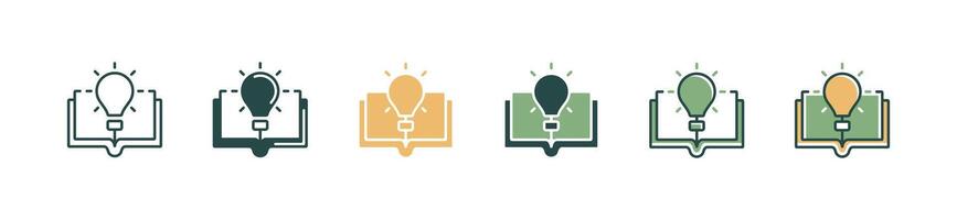 open book lightbulb icon set knowledge study idea learning business creative solution innovation illustration for web and app vector