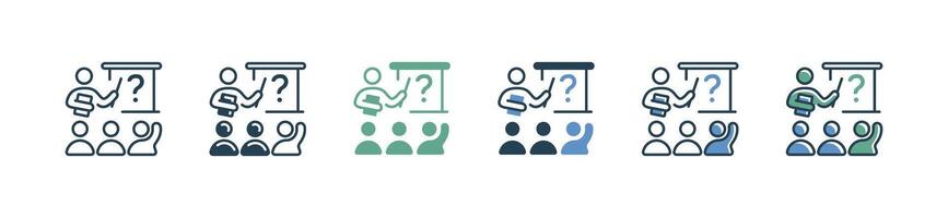workshop training student ask question in classroom icon coaching human resource development seminar skills education signs illustration vector