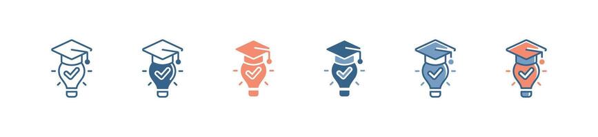 graduation cap light bulb icon set education creative idea lightbulb success student illustration academy business learning course signs for web and app vector