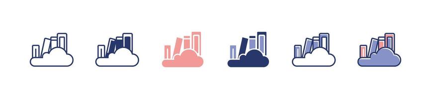 online course cloud book download icon set digital education bookshelf library learning media business symbol illustration for web and app vector