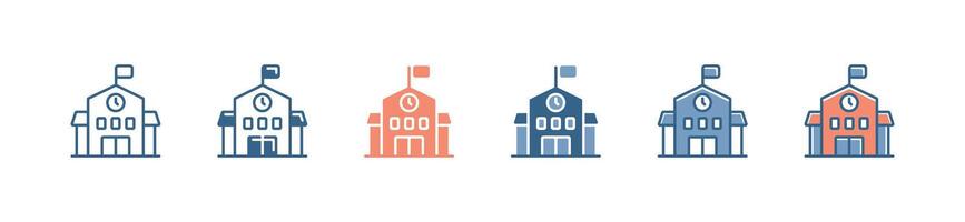 education school building icon set simple academy university college architecture illustration for web and app vector