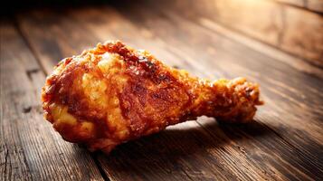 High-resolution close-up of crispy fried chicken leg photography photo