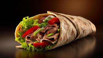 Colorful fresh shawarma roll in high resolution photography photo