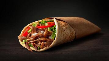 Chicken-and beef pita wrap food photo