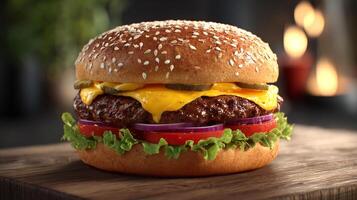 Close up photography of appetizing cheeseburger with texture photo