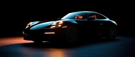 Sleek coupe in dark studio with accent lighting, for automotive industry photo