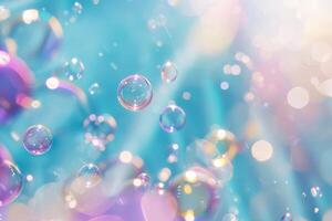Floating colorful bubbles shimmering against a blurred, bright, abstract background photo