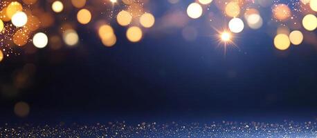 Festive shimmering gold bokeh lights background for Christmas or celebration use photo