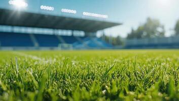 Green Grass, Empty Soccer Stadium, Goal in background, perfect for sports photo