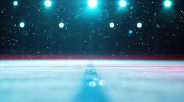 Ice Hockey Rink Focus on playing surface, bright lights, arena, for background photo