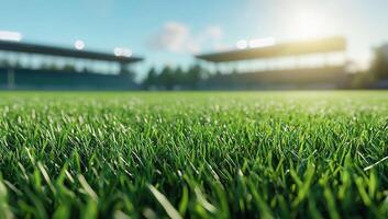 Close-up of grass field, stadium lights in background, landscape, sports use photo