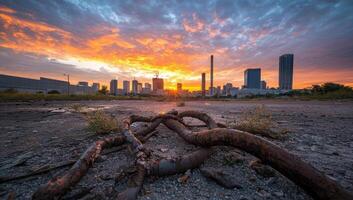 Sunset cityscape view from an abandoned ground area for tourism promotion use photo