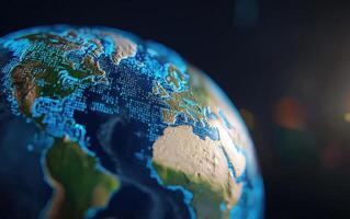 Digital Earth rotating in space, data visualization, global network communication photo