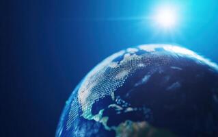 Digital Earth North America illuminated by sunlight, data network visualization photo