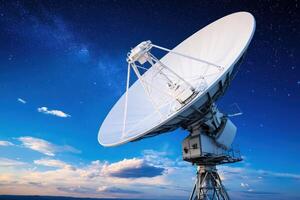 Satellite Dish Under Starry Night Sky for Space Exploration photo
