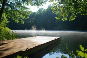 Dock Water Mist Tranquil scene for nature blogs or calming visuals usage photo