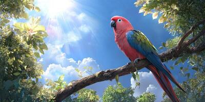 Bird Perched on Branch with Sky Background, for use in digital compositions photo