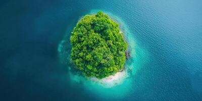 Aerial view of a verdant island paradise surrounded by ocean for travel brochures photo