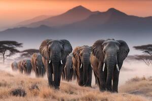 A herd of elephants walking through the grass photo