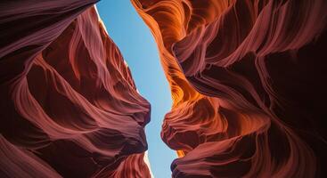 Antelope Canyon with Sunlight Beams and Red Rock Formations photo