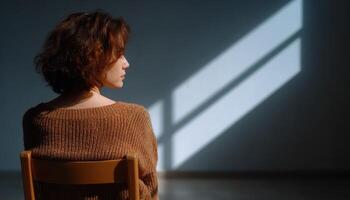 Young woman in a empty room, copy space photo