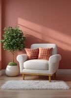 Peach fuzz room ,modern minimal room interior with peach armchair photo
