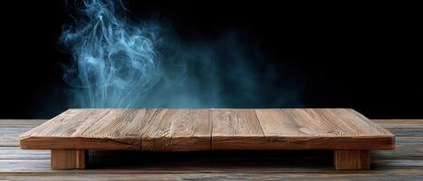 empty wooden table with smoke photo