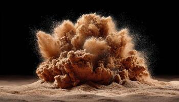 Sand explosion isolated on black background photo