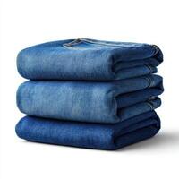 Stack of jeans isolated on white background photo