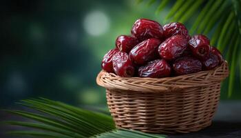 Dried dates fruits and nature, copy space photo