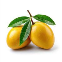Two Ripe Mango with green leaf isolated on white background photo