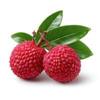 Juicy Lychee and leaves isolated on white background. photo