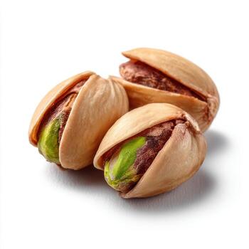 pistachio nuts with leaves on a white background. photo