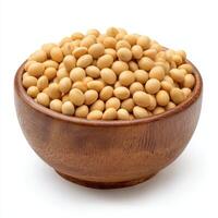 Soybean in wooden bowl isolated on white background healthy photo