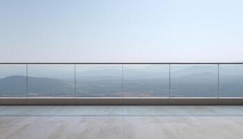 Clear glass railing overlooking mountain view modern architecture outdoor space tranquil setting photo