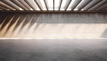 Sunlit smooth concrete floor with stripes modern architecture space minimalist design photo