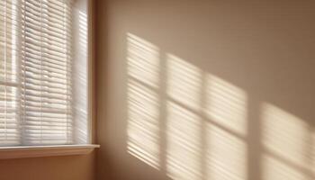 Captivating light shadows from window blinds on cream wall interior photography cozy atmosphere photo