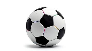 Classic black and white soccer ball isolated on a clean white background representing global sports photo