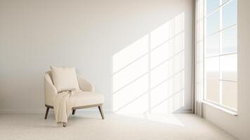 A chair and a window in an empty room photo