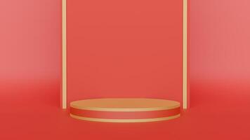 A red podium with a gold frame on it photo