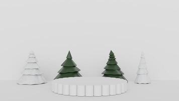 Three white trees with green leaves on top of a white table photo