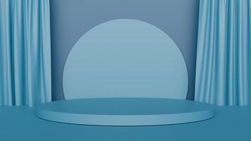 Stage with blue curtain and podium 3d render photo