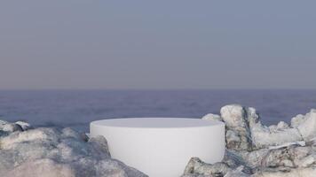 A white round table on top of a rocky cliff photo